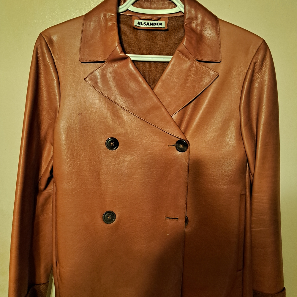 Jil Sander Women's Tan Leather Double-Breasted Jacket